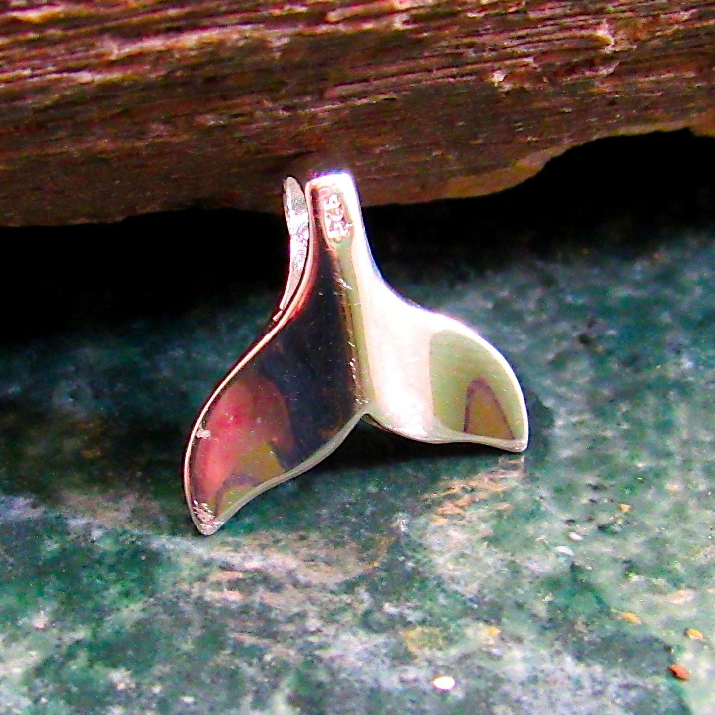 Solid 925 Sterling Silver Small Whale Tail Slide Pendant - Minimalist Ocean Necklace Charm