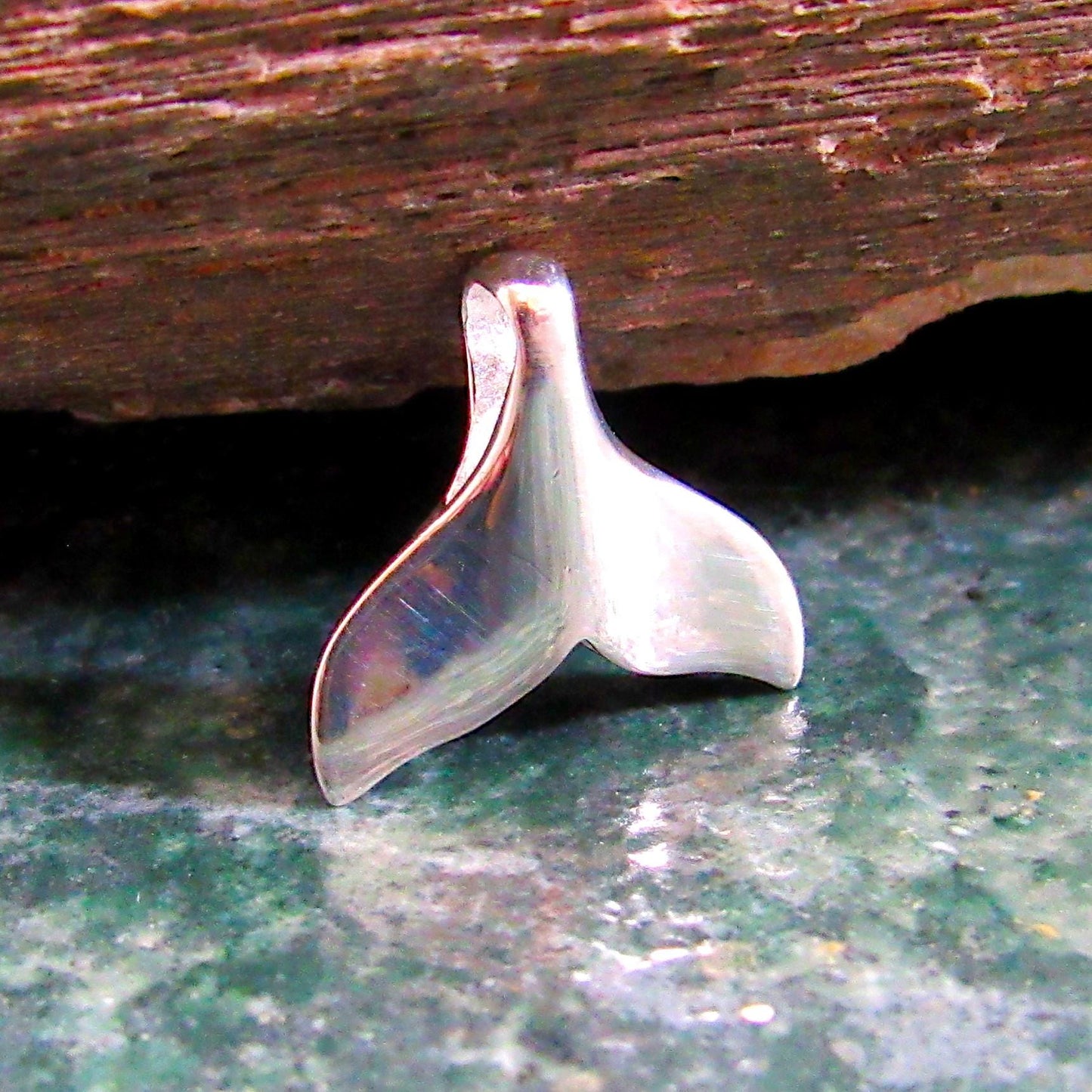 Solid 925 Sterling Silver Small Whale Tail Slide Pendant - Minimalist Ocean Necklace Charm