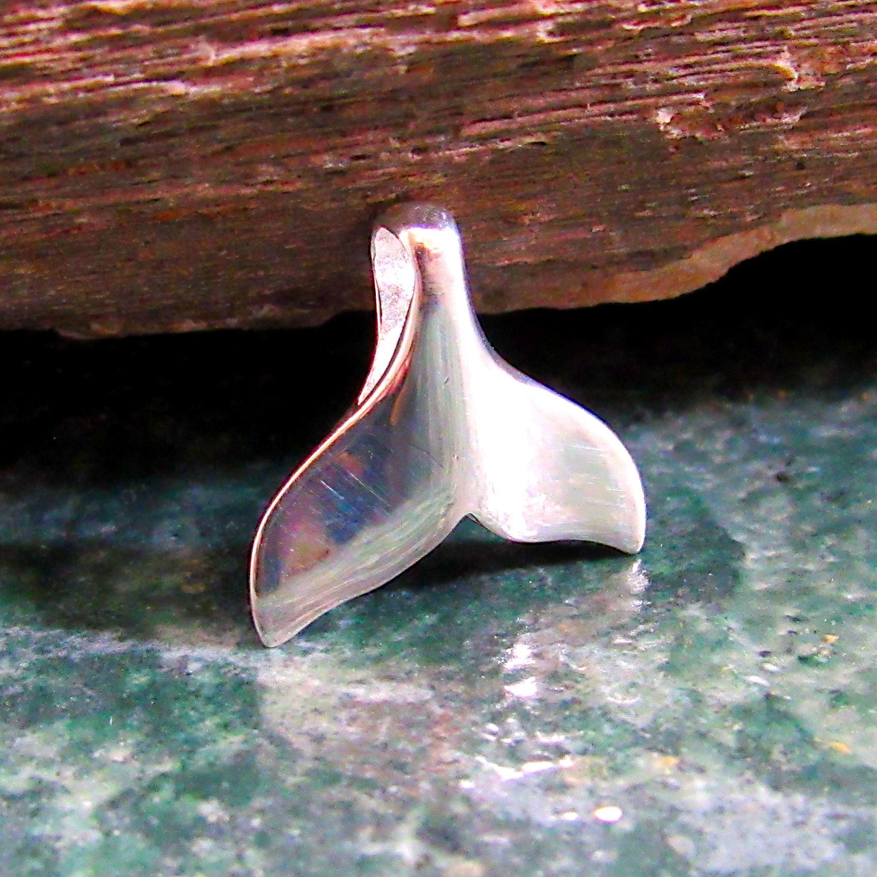 Solid 925 Sterling Silver Small Whale Tail Slide Pendant - Minimalist Ocean Necklace Charm