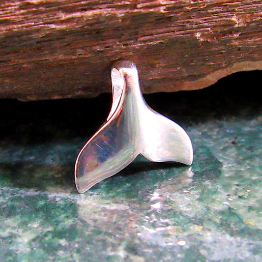 Solid 925 Sterling Silver Small Whale Tail Slide Pendant - Minimalist Ocean Necklace Charm