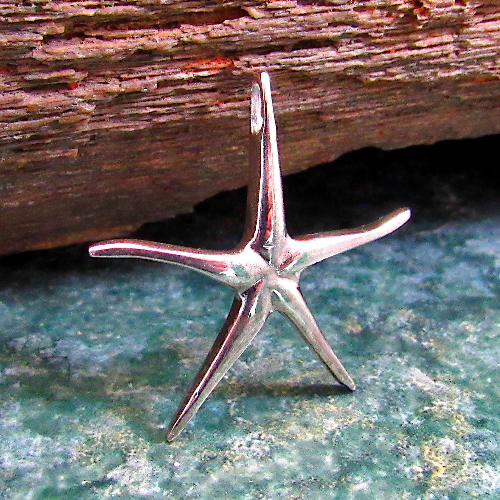 Solid 925 Sterling Silver Starfish Slide Pendant – Ocean-Inspired Jewelry, Beach Lover Gift, Marine Life & Coastal Silver Necklace Charm