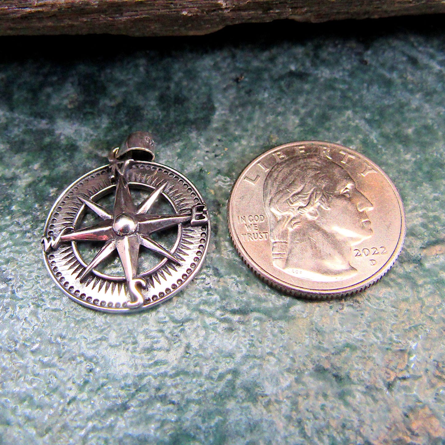 Solid 925 Sterling Silver Compass Pendant – Nautical Rose of the Winds Symbol – Sailor Jewelry Charm