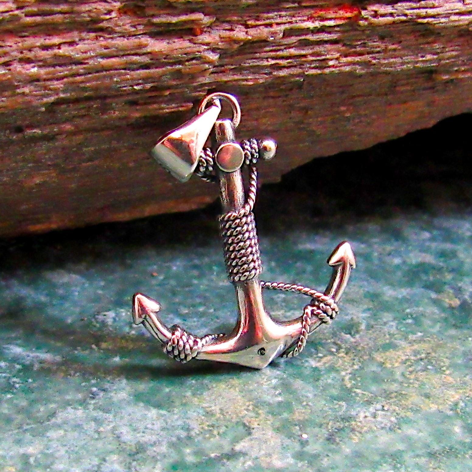 Solid 925 Sterling Silver Anchor Pendant with Rope Detail - Nautical Symbol Jewelry