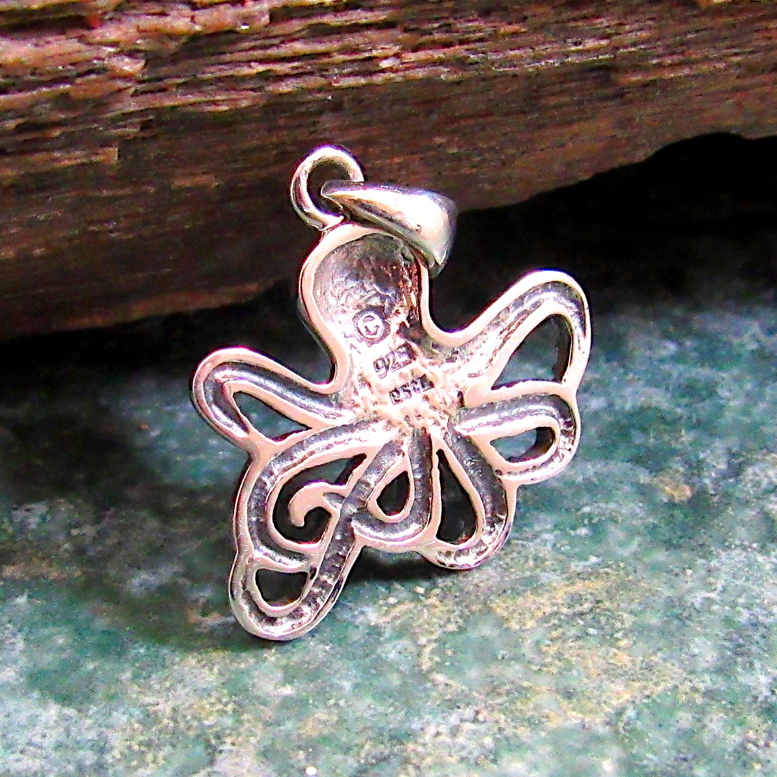 Solid 925 Sterling Silver Octopus Pendant — Nautical Ocean Charm - Sea Creature Jewelry