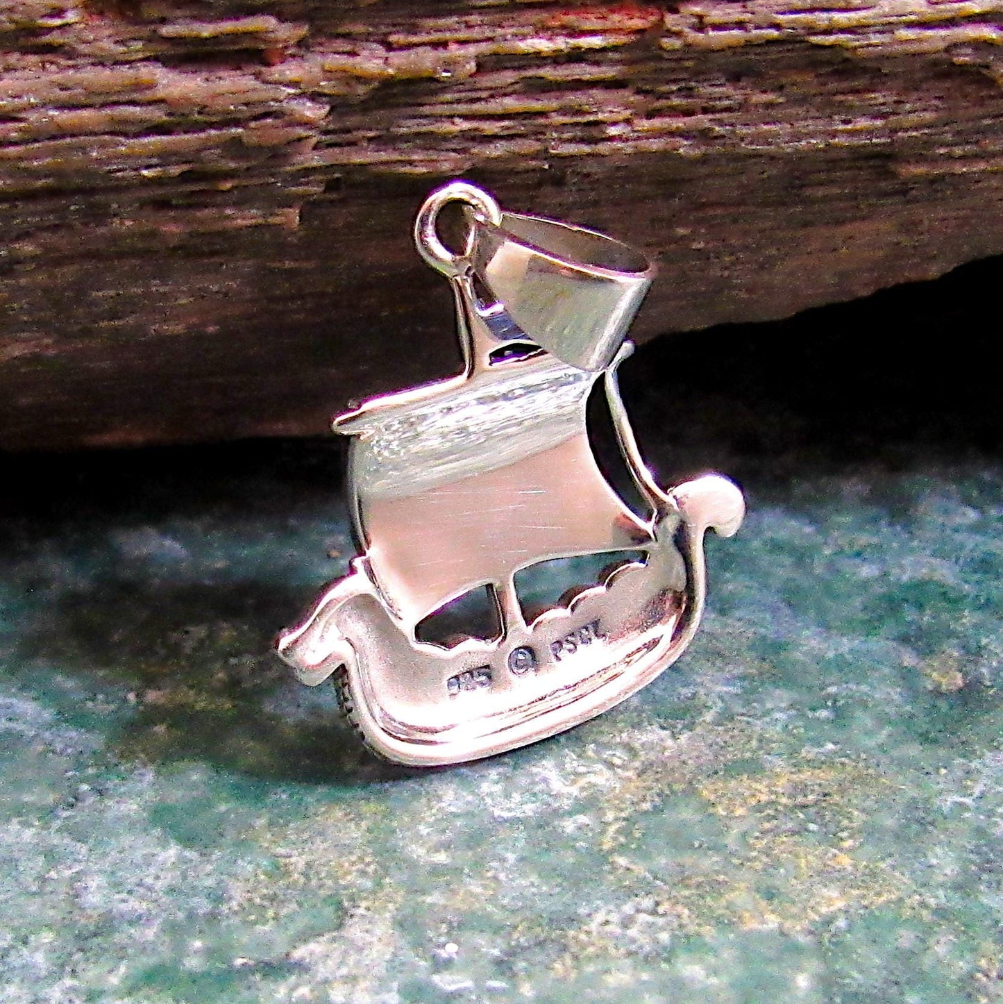 925 Viking Ship Pendant Necklace, Solid Sterling Silver & Red Enamel Norse Longship Jewelry Charm