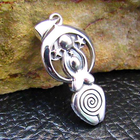 Solid 925 Sterling Silver Triple Moon Spiral Goddess Pendant – Pagan & Wiccan Jewelry, Divine Feminine Charm, Spiritual Gift for Women