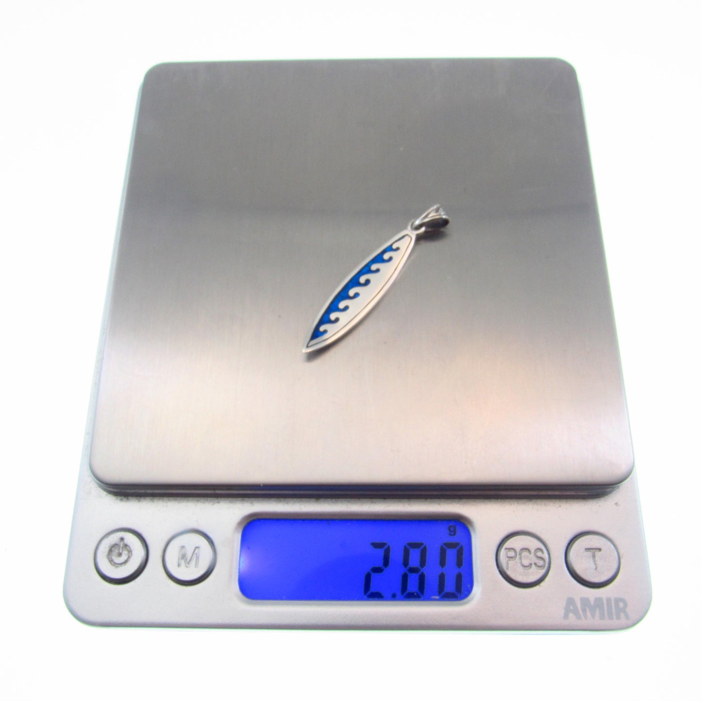 Surfboard with Waves Pendant - Solid 925 Sterling Silver & Blue Enamel Nautical Jewelry Necklace