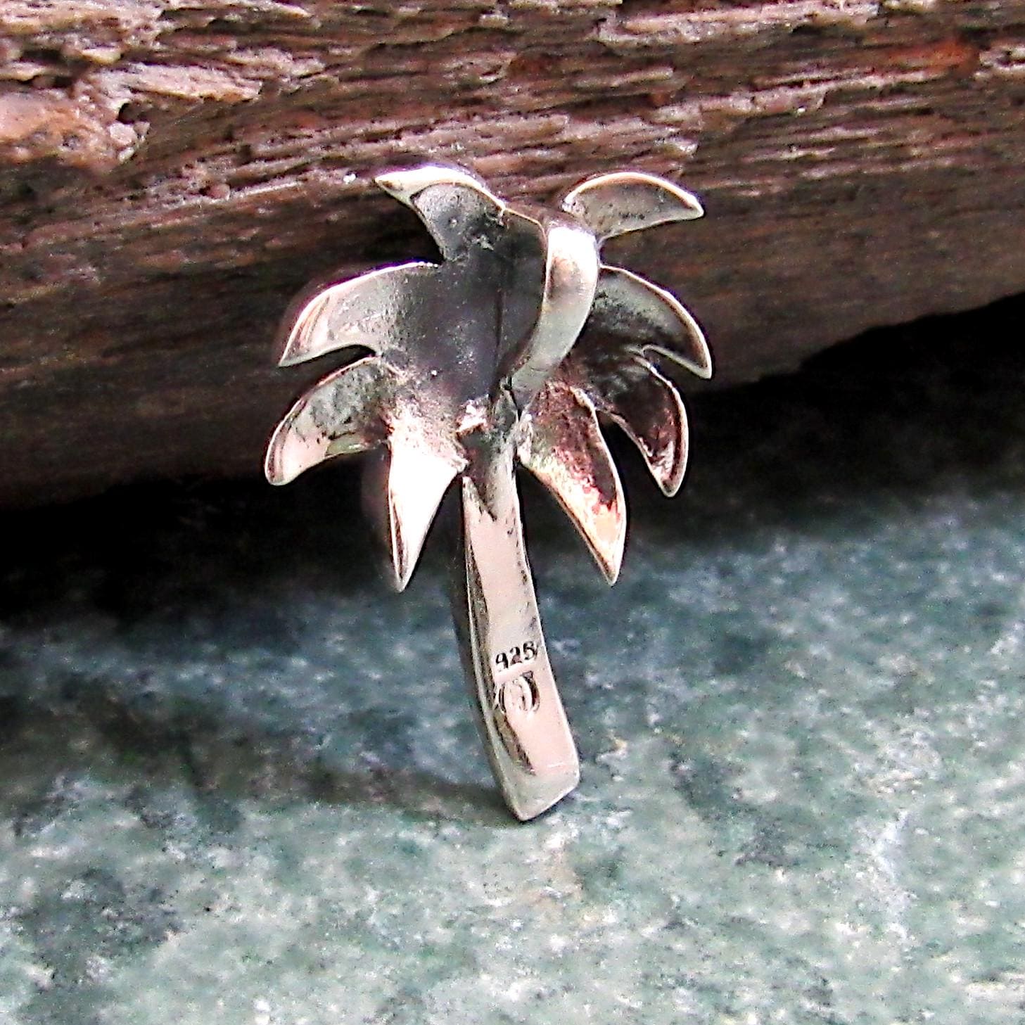 Solid 925 Sterling Silver Rainbow Paua Shell Palm Tree Slide Pendant, Handcrafted Abalone Shell Jewelry, Summer & Beach Interest