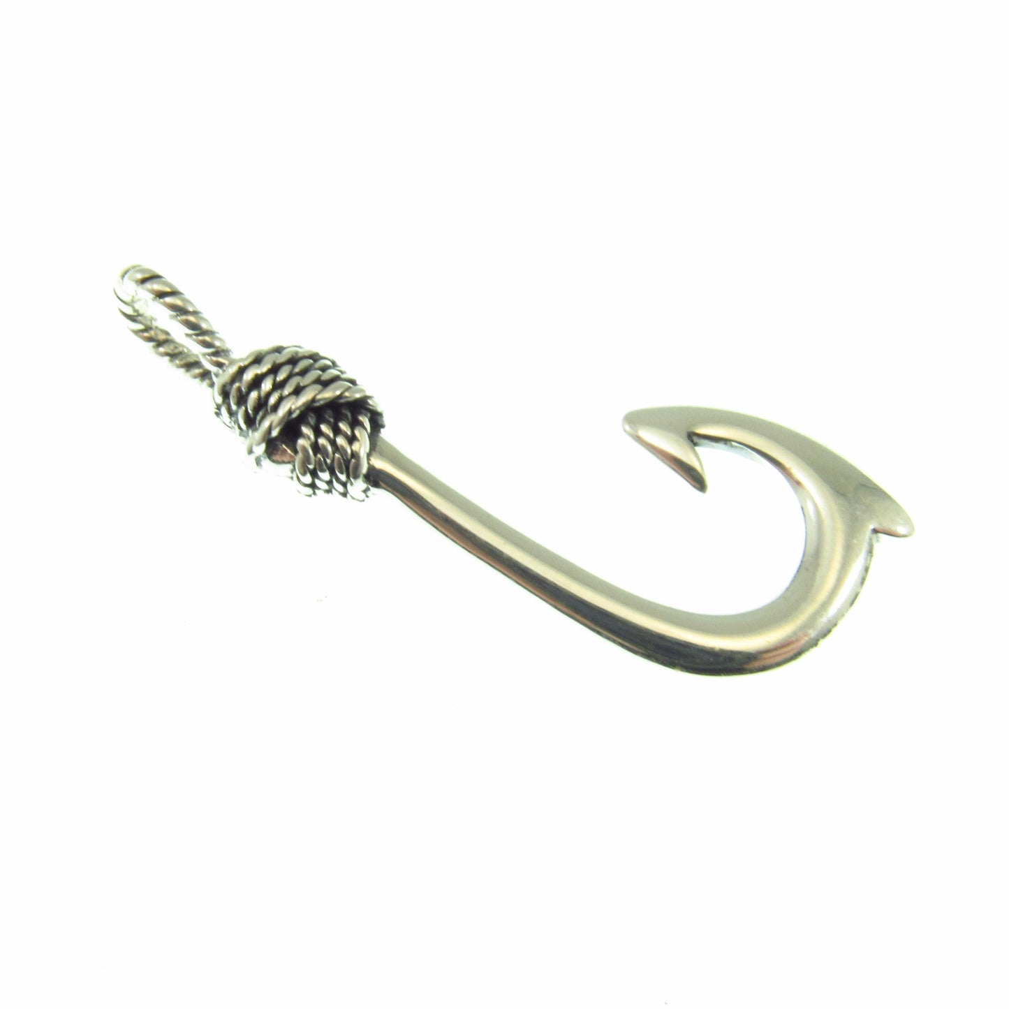 925 Fish Hook Pendant Necklace, Solid Sterling Silver Unisex Hawaiian Style Nautical Fishing Jewelry