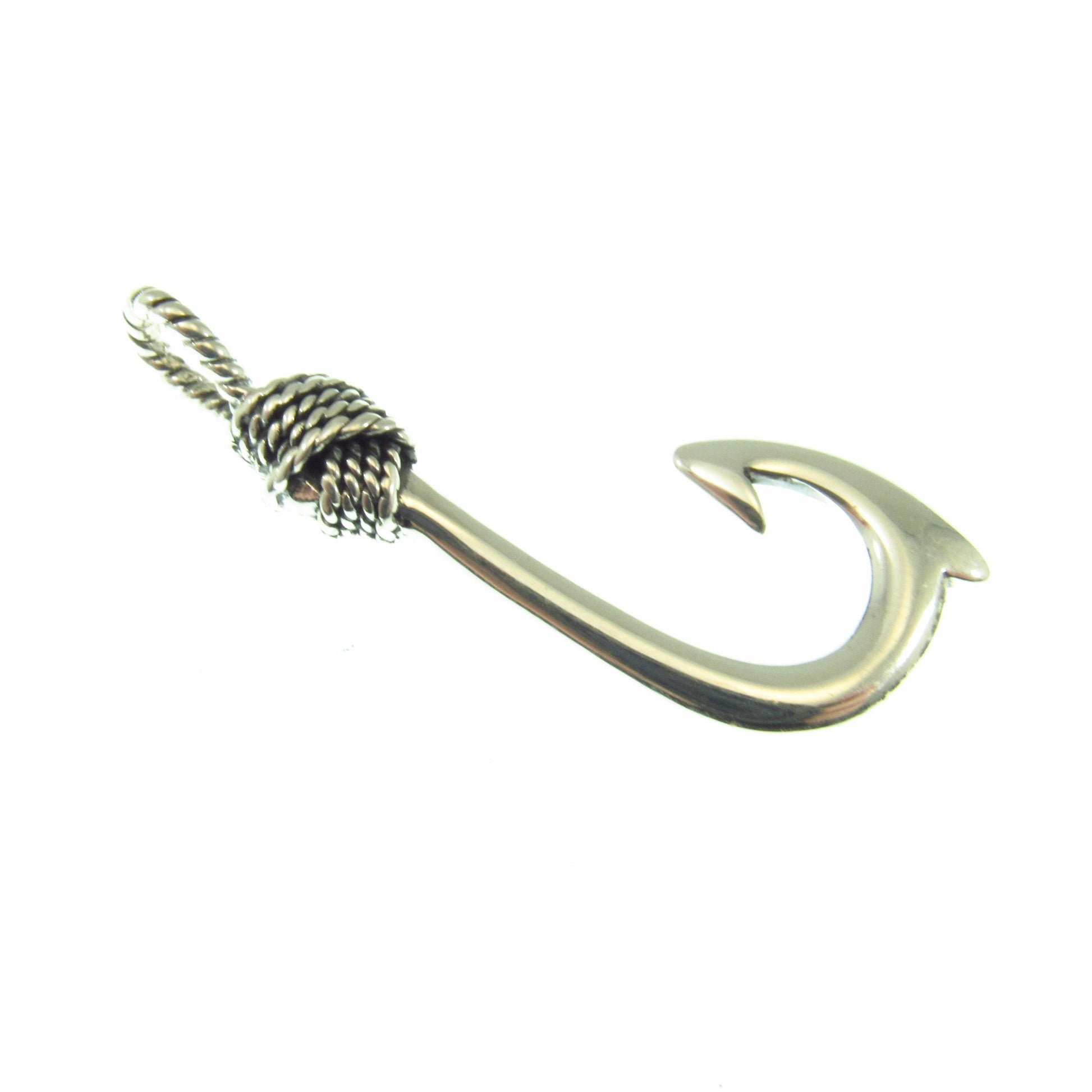 925 Fish Hook Pendant Necklace, Solid Sterling Silver Unisex Hawaiian Style Nautical Fishing Jewelry