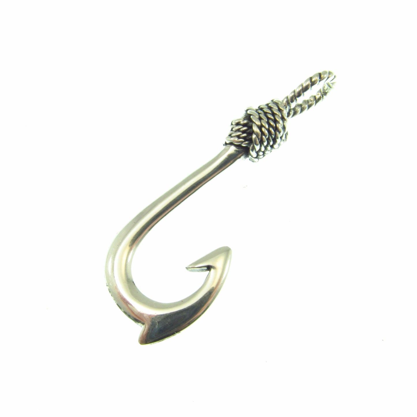 925 Fish Hook Pendant Necklace, Solid Sterling Silver Unisex Hawaiian Style Nautical Fishing Jewelry