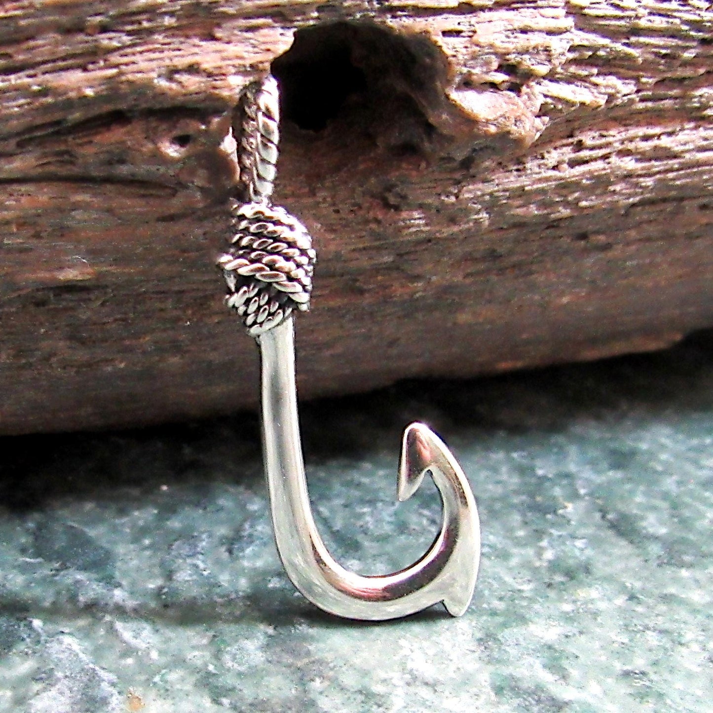925 Fish Hook Pendant Necklace, Solid Sterling Silver Unisex Hawaiian Style Nautical Fishing Jewelry