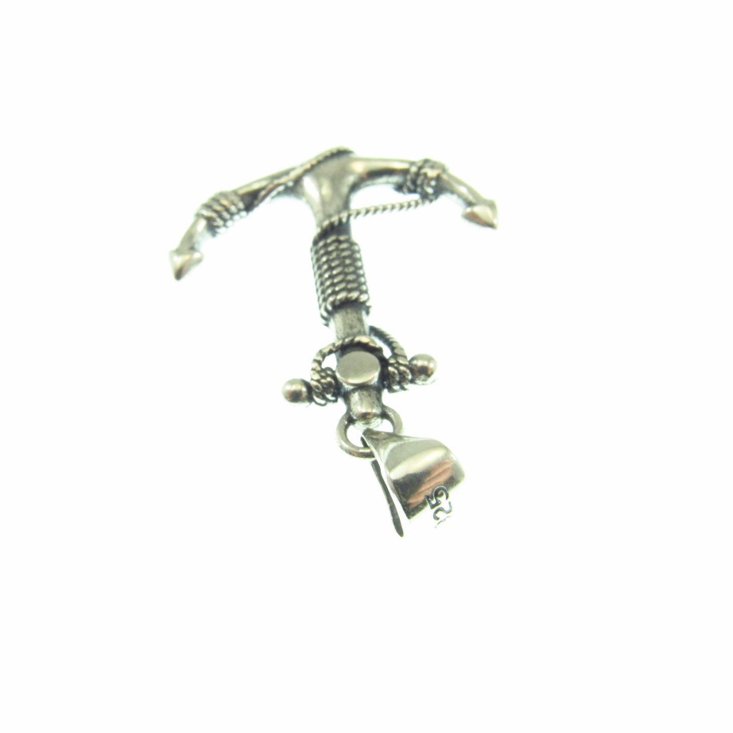 Solid 925 Sterling Silver Anchor Pendant with Rope Detail - Nautical Symbol Jewelry