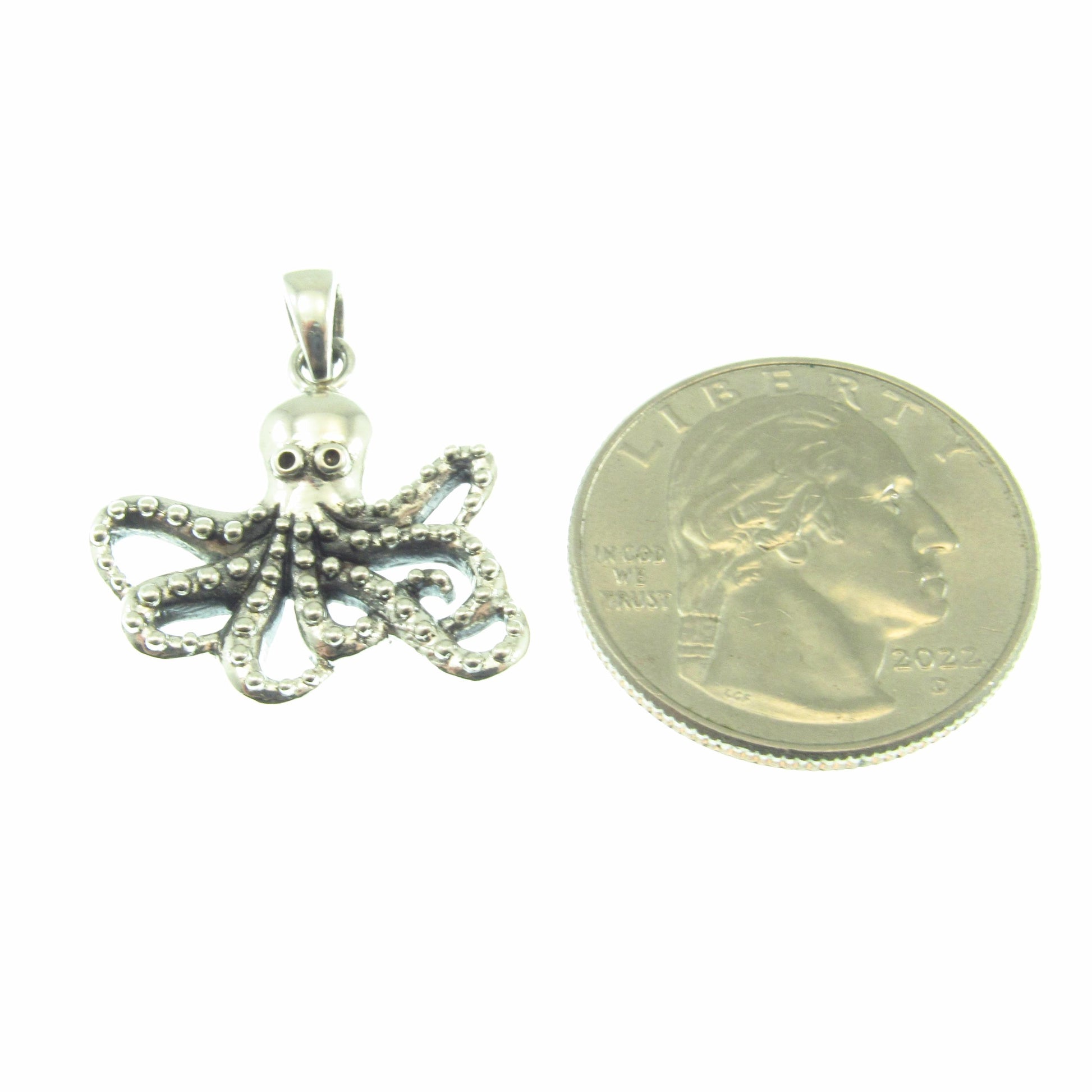 Solid 925 Sterling Silver Octopus Pendant — Nautical Ocean Charm - Sea Creature Jewelry