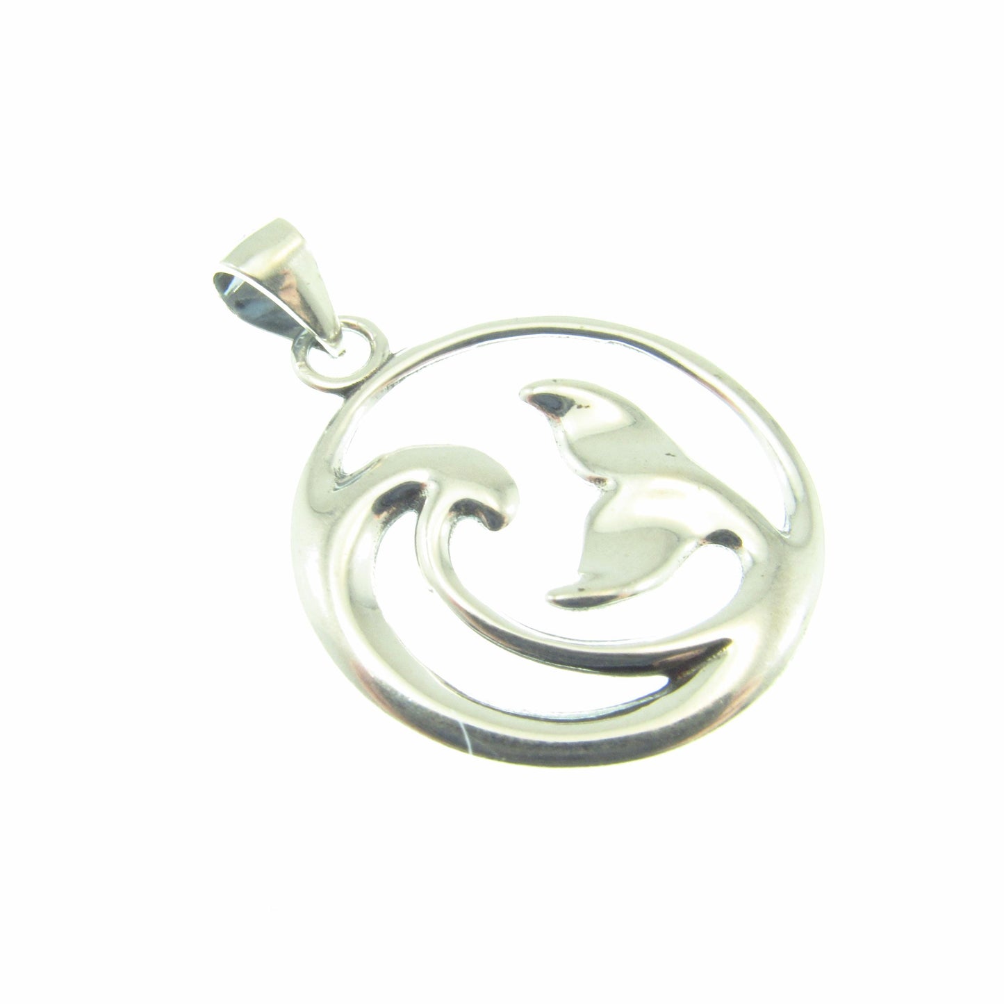Solid 925 Sterling Silver Dolphin Pendant – Ocean Jewelry - Whale Tail & Wave Necklace Pendant