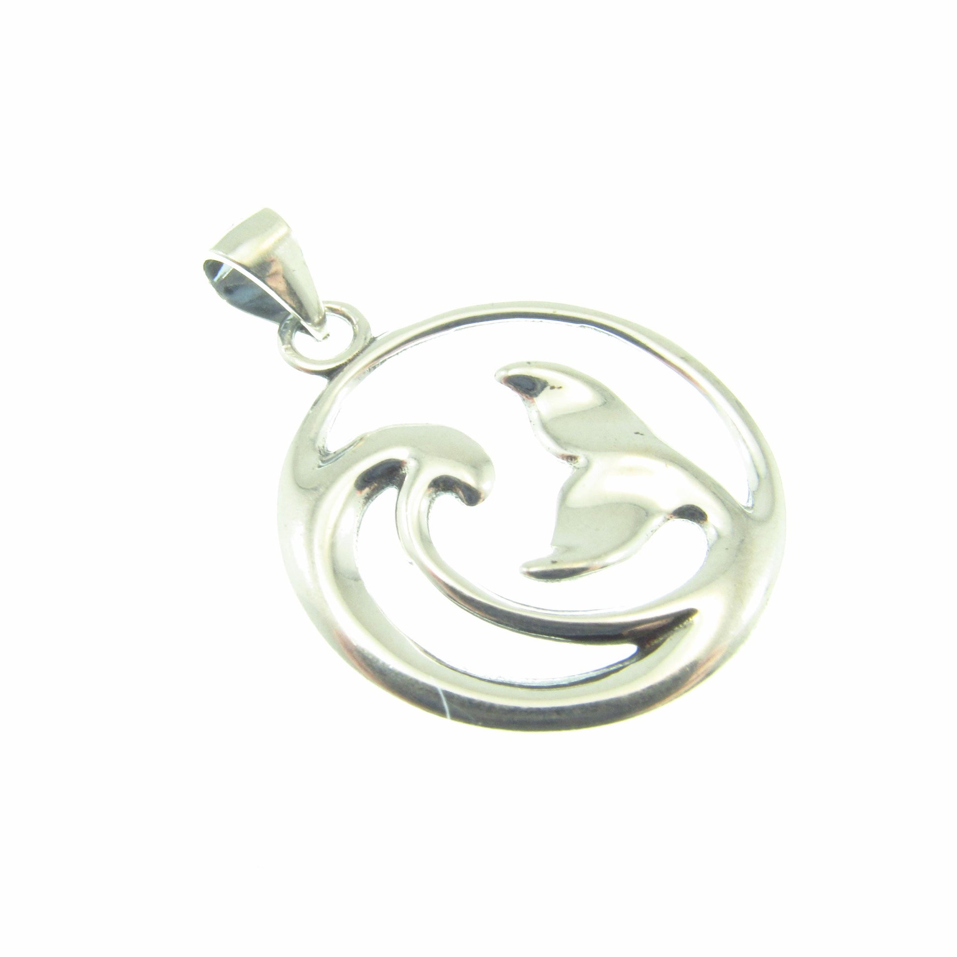 Solid 925 Sterling Silver Dolphin Pendant – Ocean Jewelry - Whale Tail & Wave Necklace Pendant