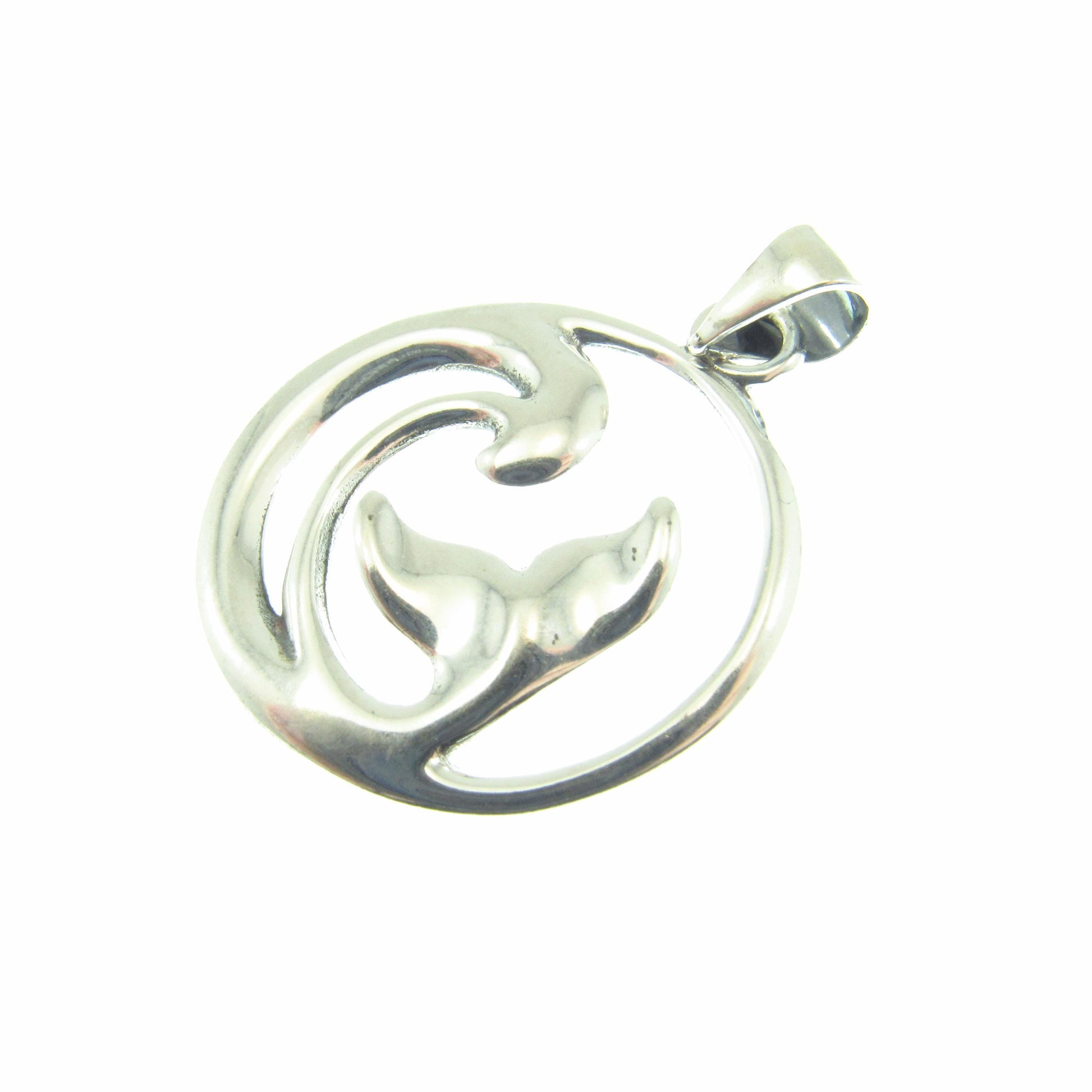 Solid 925 Sterling Silver Dolphin Pendant – Ocean Jewelry - Whale Tail & Wave Necklace Pendant