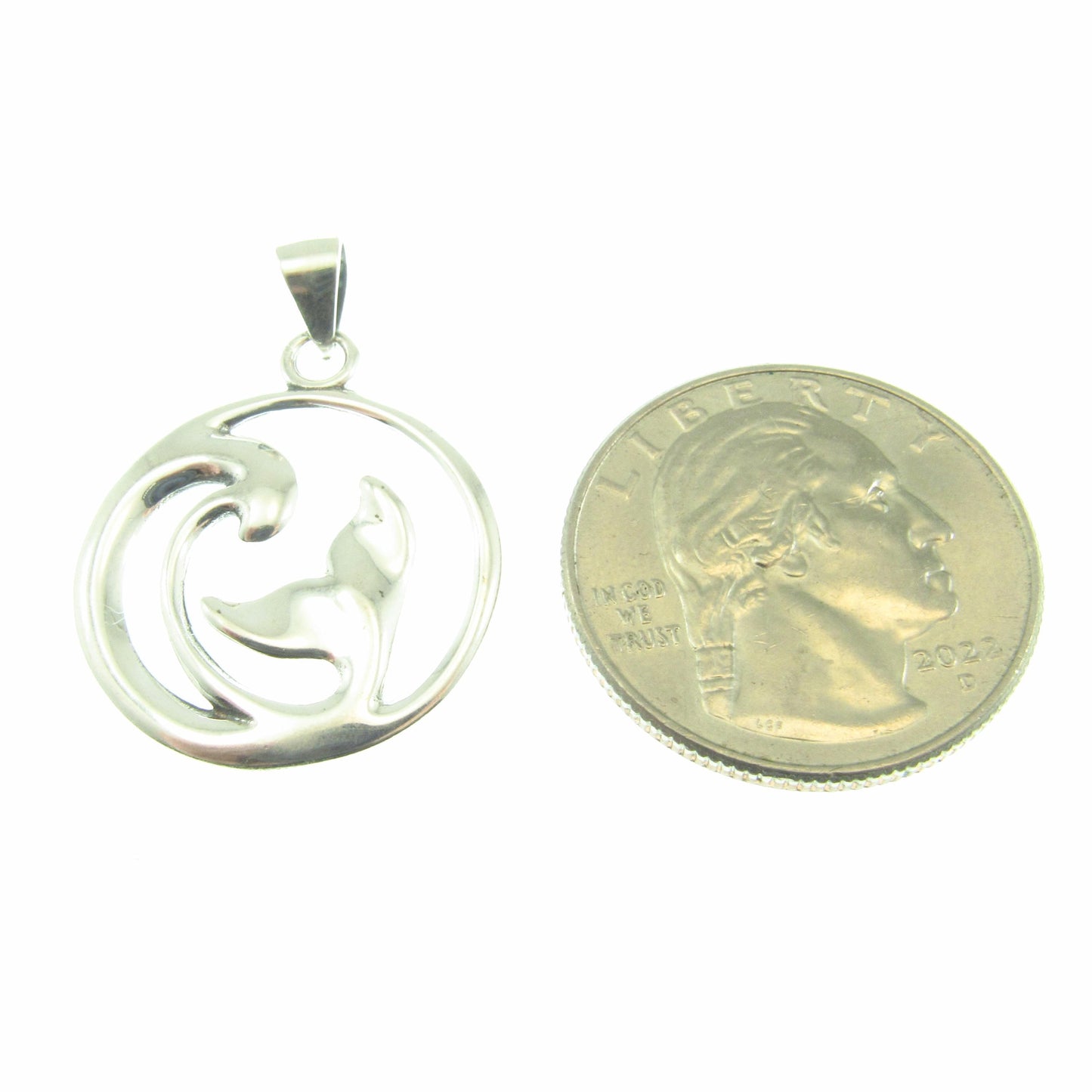 Solid 925 Sterling Silver Dolphin Pendant – Ocean Jewelry - Whale Tail & Wave Necklace Pendant