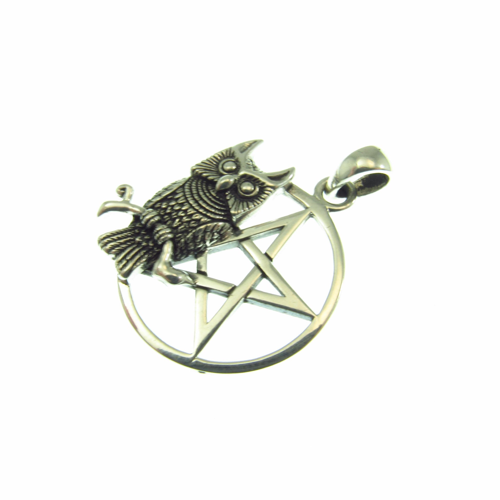 Owl of Wisdom Pentagram Talisman – Gothic Protection Pendant in Solid 925 Sterling Silver