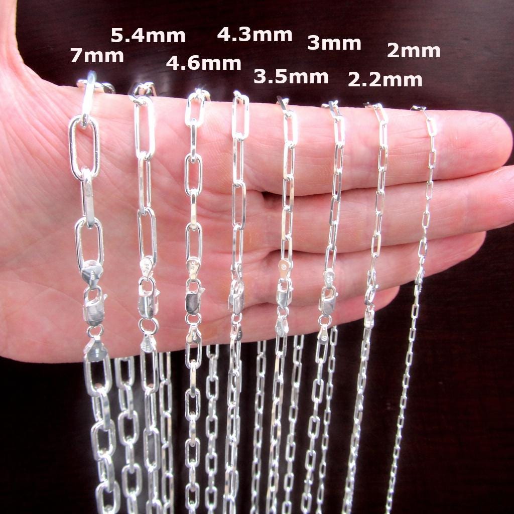 Solid 925 Sterling Silver Italian Paperclip Chain, Unisex Necklace / Bracelet for Men & Women, 2mm - 7mm, Sleek Edgy Urban Statement Jewelry