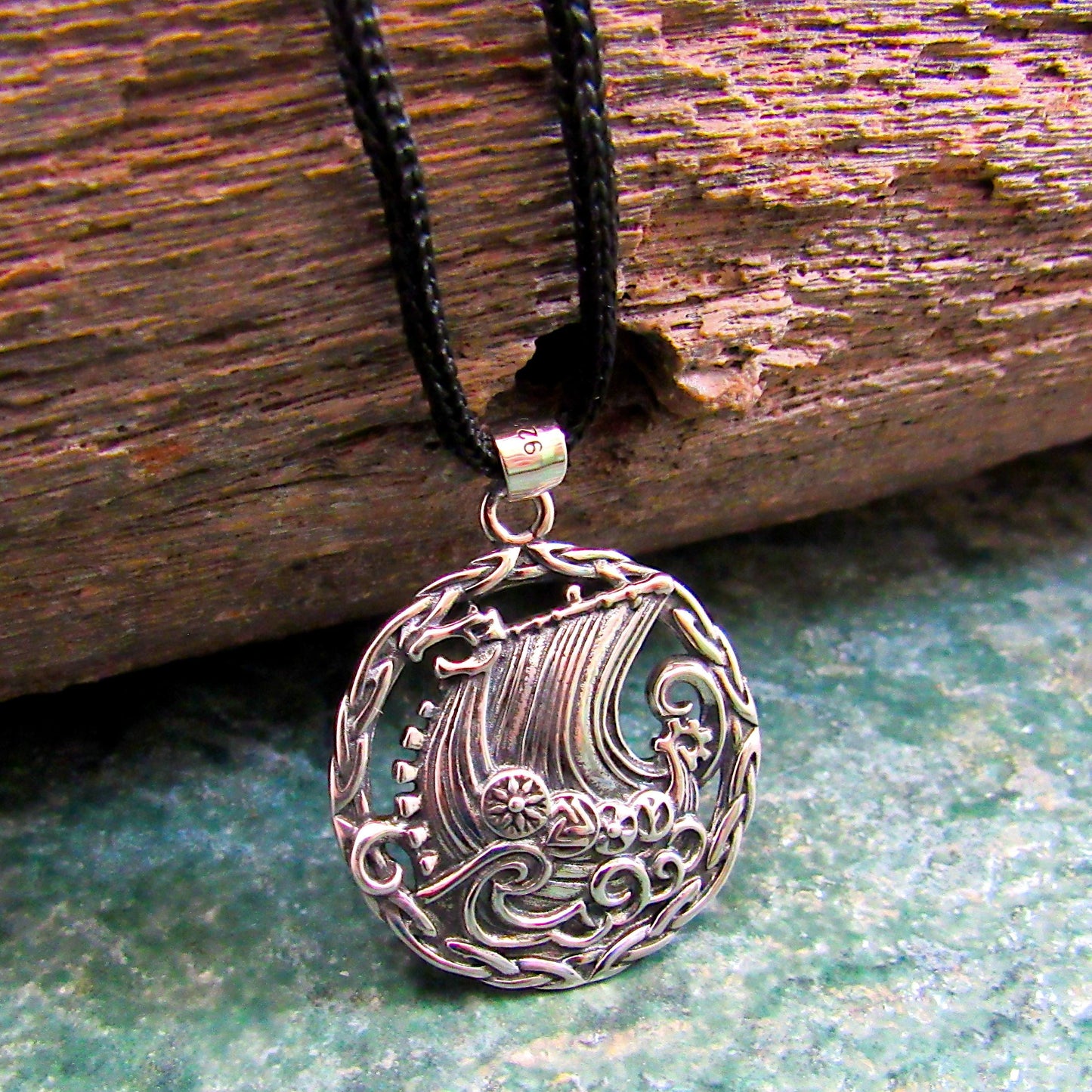 Solid 925 Sterling Silver Viking Ship Pendant, Norse Longboat Necklace Pendant, Ocean Scene Amulet, Silver Longship Charm, Sailboat Jewelry