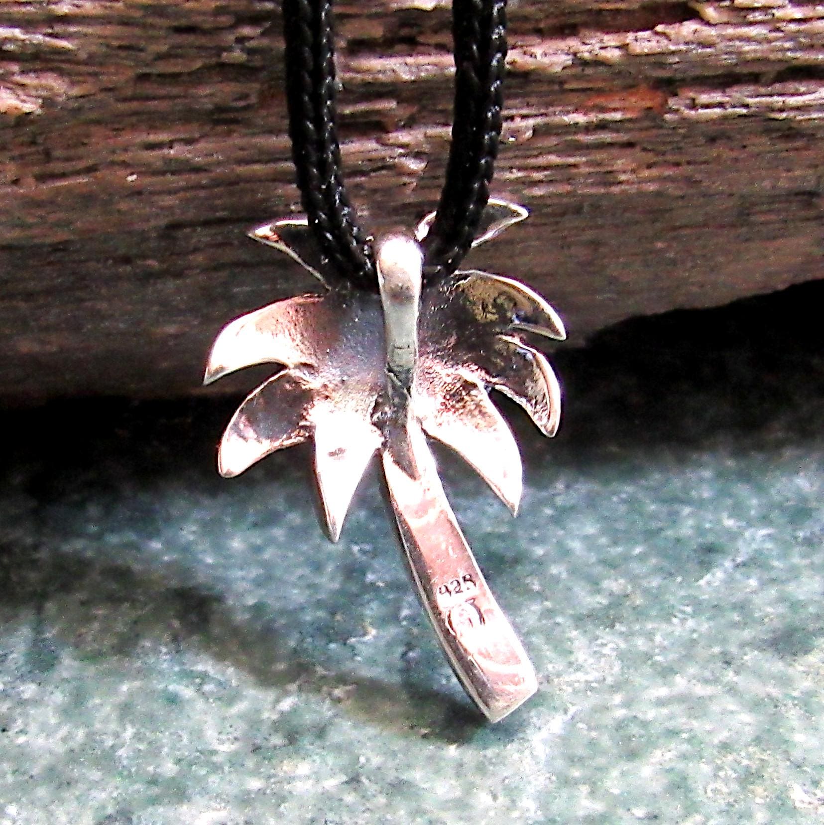 925 Abalone Shell Palm Tree Slide Pendant Necklace, Solid Sterling Silver Tropical Beach Jewelry