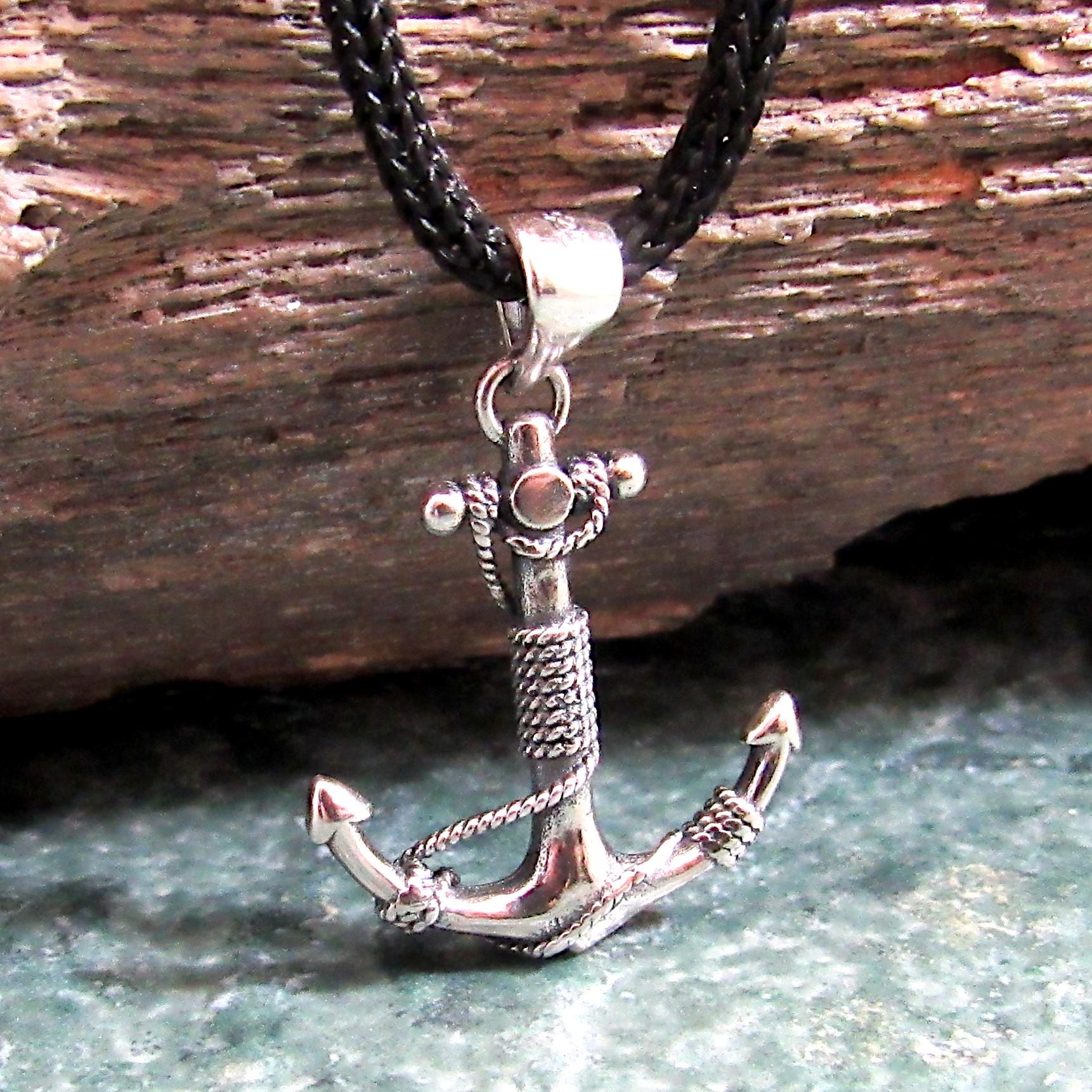 Solid 925 Sterling Silver Anchor Pendant with Rope Detail - Nautical Symbol Jewelry