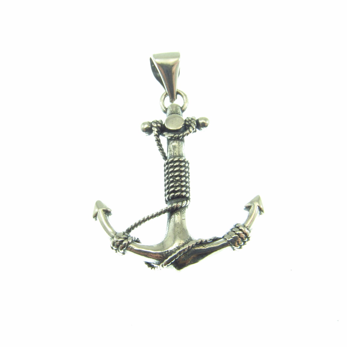 Solid 925 Sterling Silver Anchor Pendant with Rope Detail - Nautical Symbol Jewelry