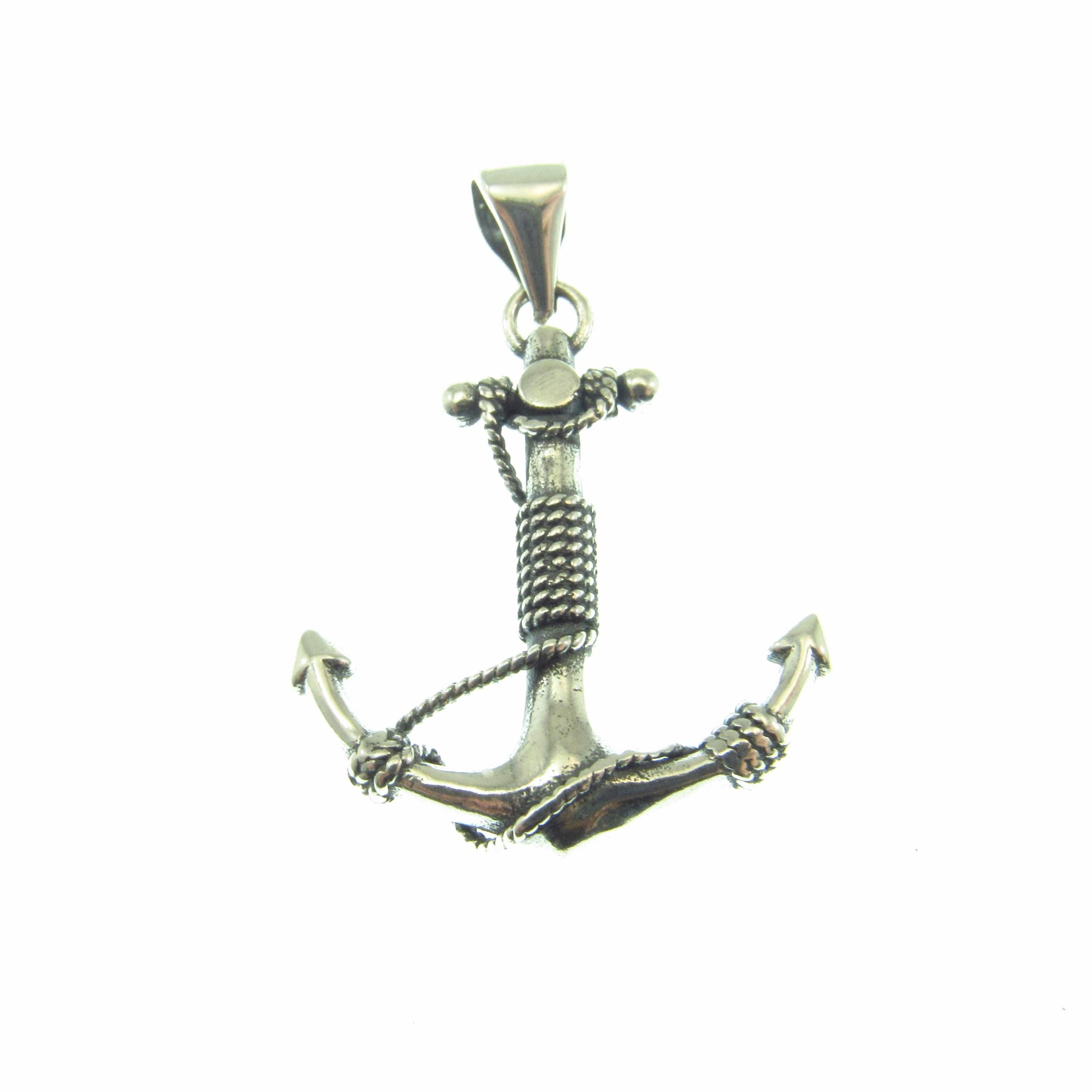 Solid 925 Sterling Silver Anchor Pendant with Rope Detail - Nautical Symbol Jewelry