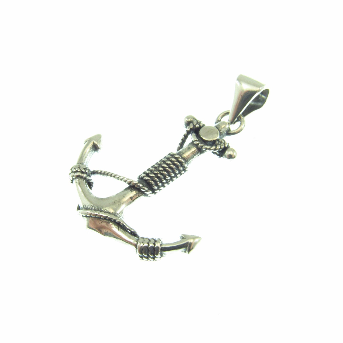 Solid 925 Sterling Silver Anchor Pendant with Rope Detail - Nautical Symbol Jewelry