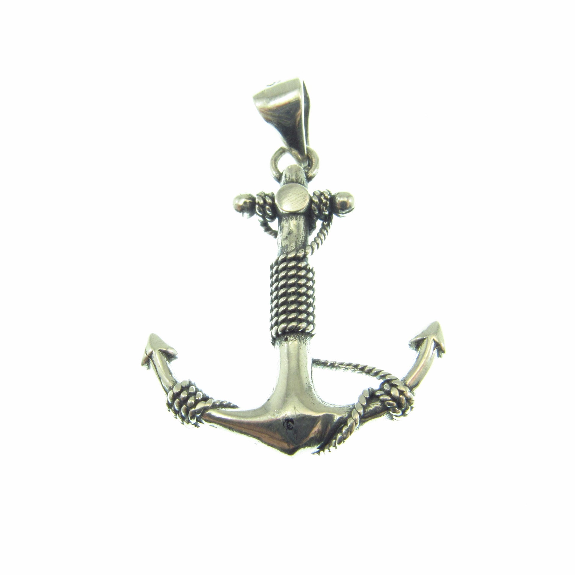 Solid 925 Sterling Silver Anchor Pendant with Rope Detail - Nautical Symbol Jewelry