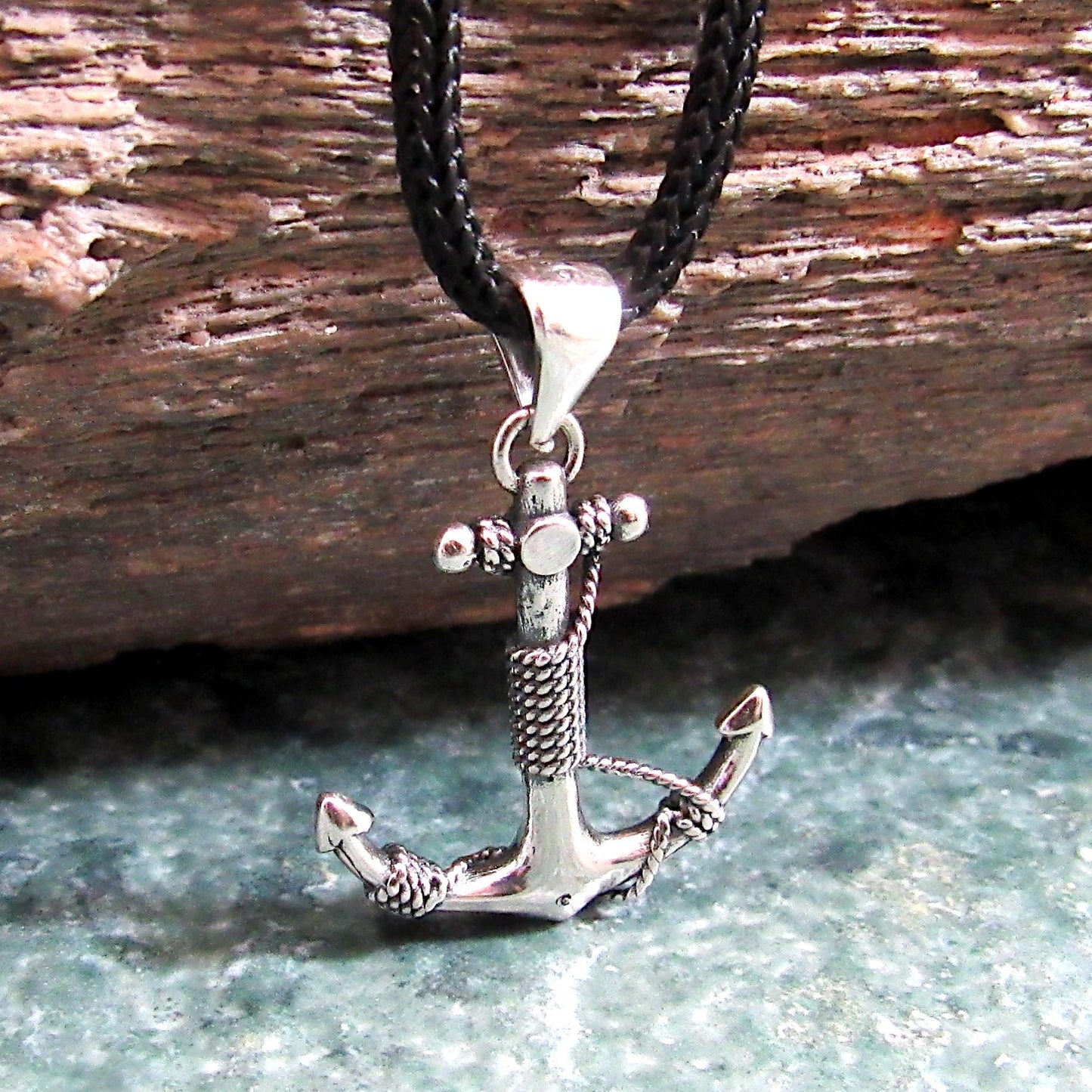 Solid 925 Sterling Silver Anchor Pendant with Rope Detail - Nautical Symbol Jewelry