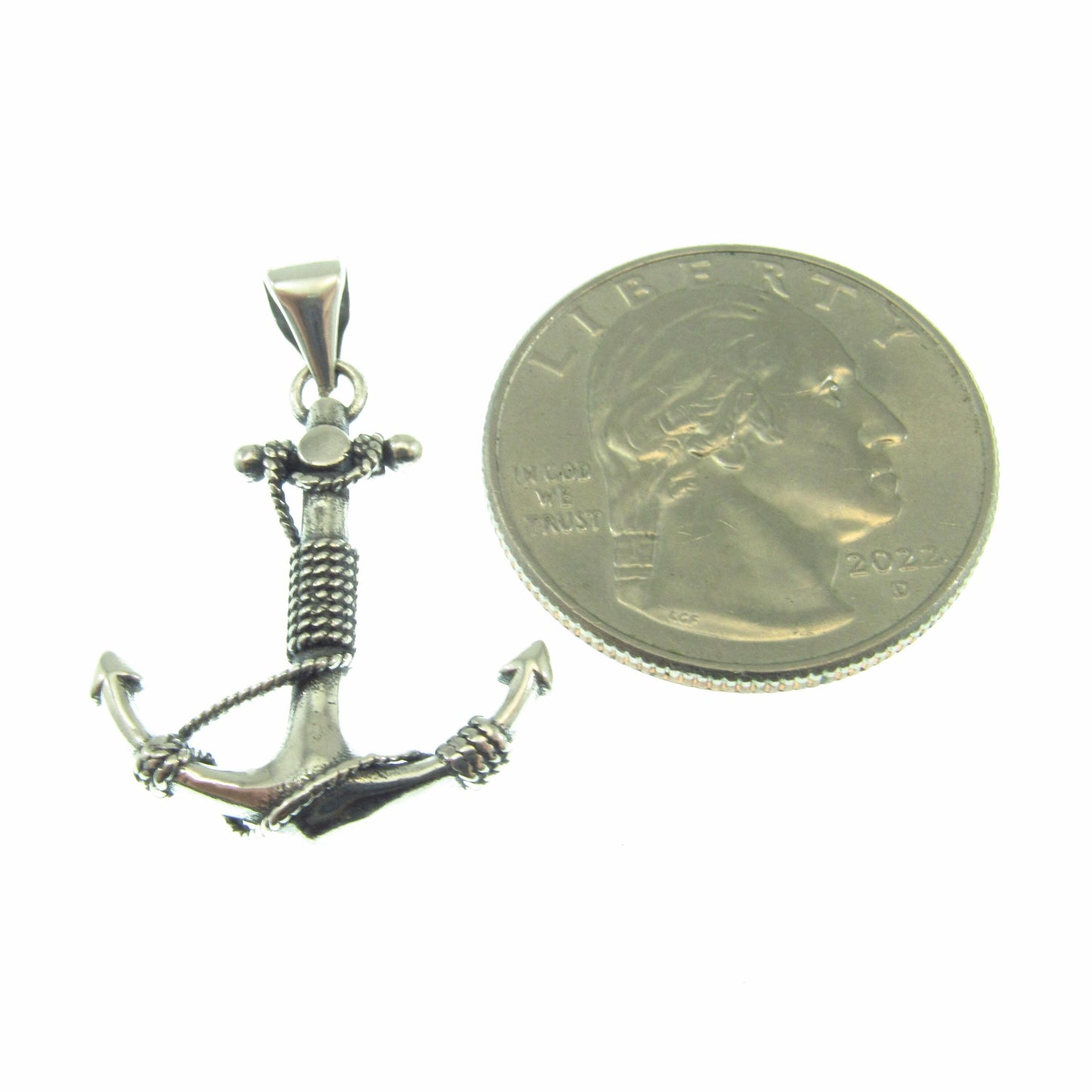 Solid 925 Sterling Silver Anchor Pendant with Rope Detail - Nautical Symbol Jewelry