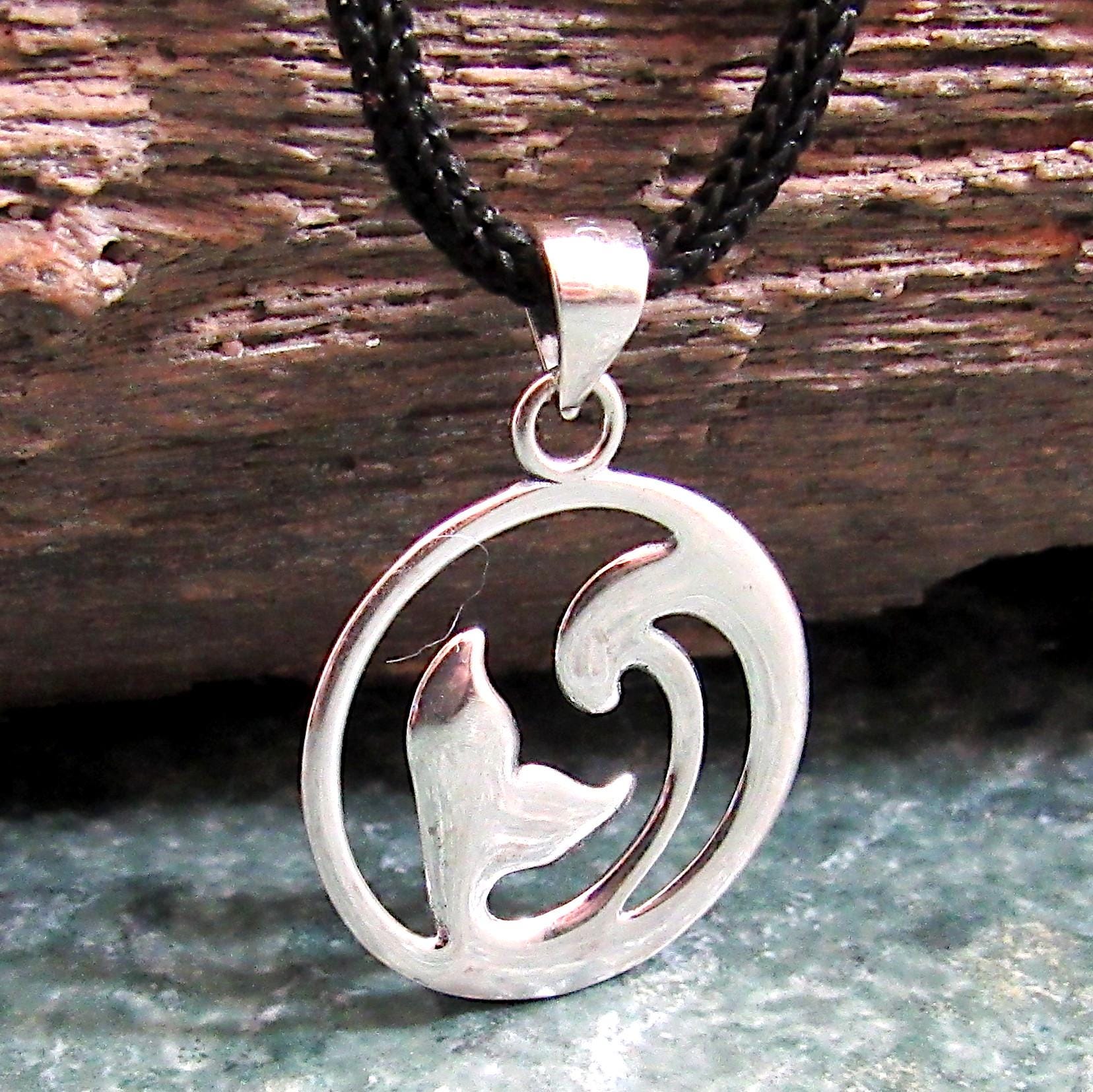 Solid 925 Sterling Silver Dolphin Pendant – Ocean Jewelry - Whale Tail & Wave Necklace Pendant