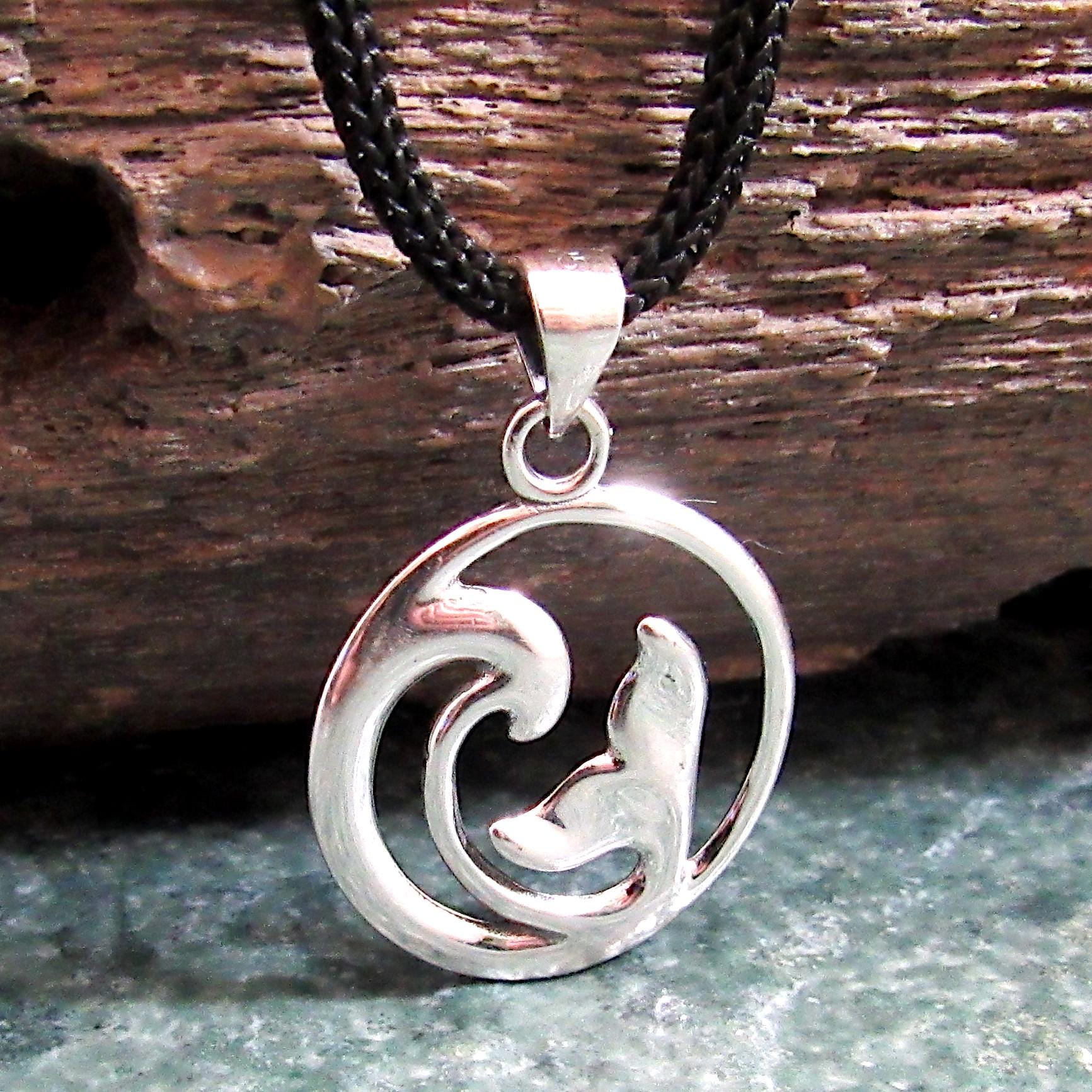 Solid 925 Sterling Silver Dolphin Pendant – Ocean Jewelry - Whale Tail & Wave Necklace Pendant