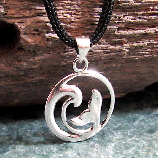 Solid 925 Sterling Silver Dolphin Pendant – Ocean Jewelry - Whale Tail & Wave Necklace Pendant