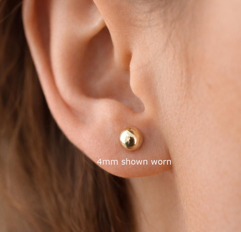 Solid 14k Gold Ball Stud Earrings – Simple Round Studs in Small, Medium & Large Sizes – Minimalist Earring Balls for Men / Women