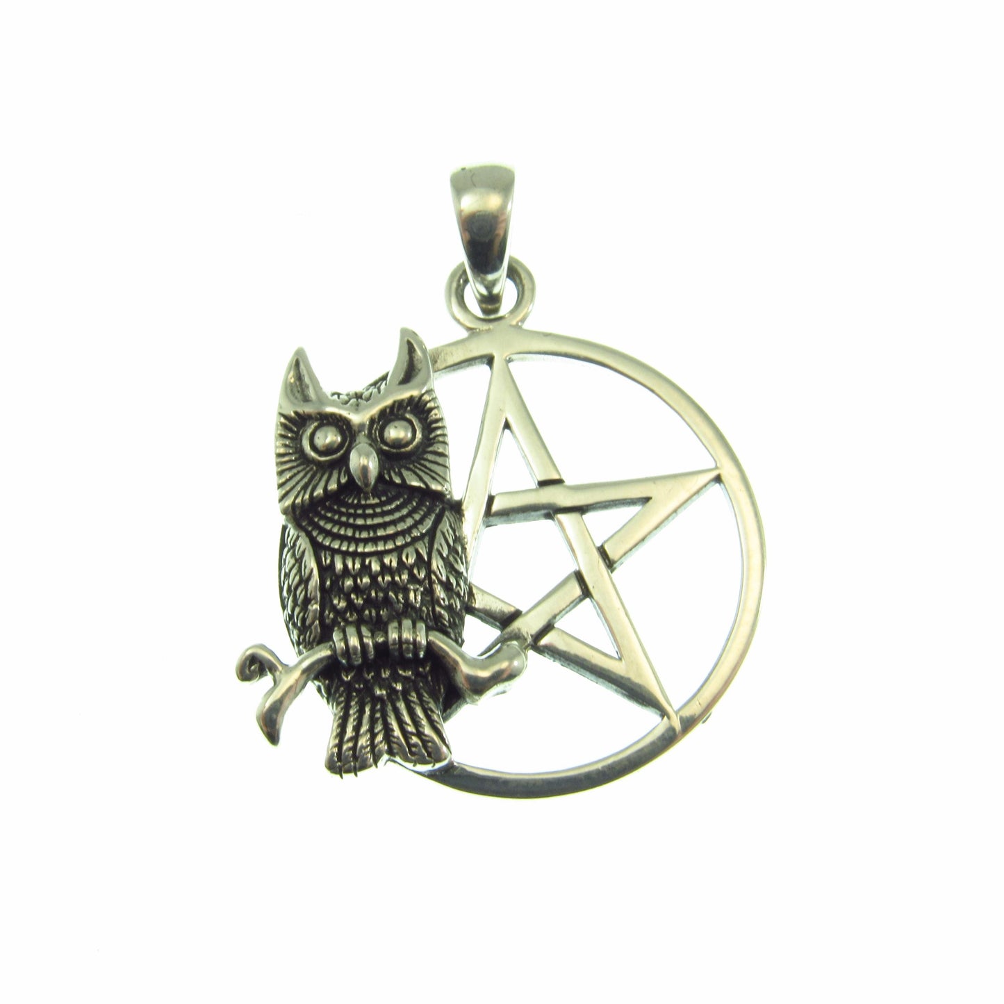 Owl of Wisdom Pentagram Talisman – Gothic Protection Pendant in Solid 925 Sterling Silver