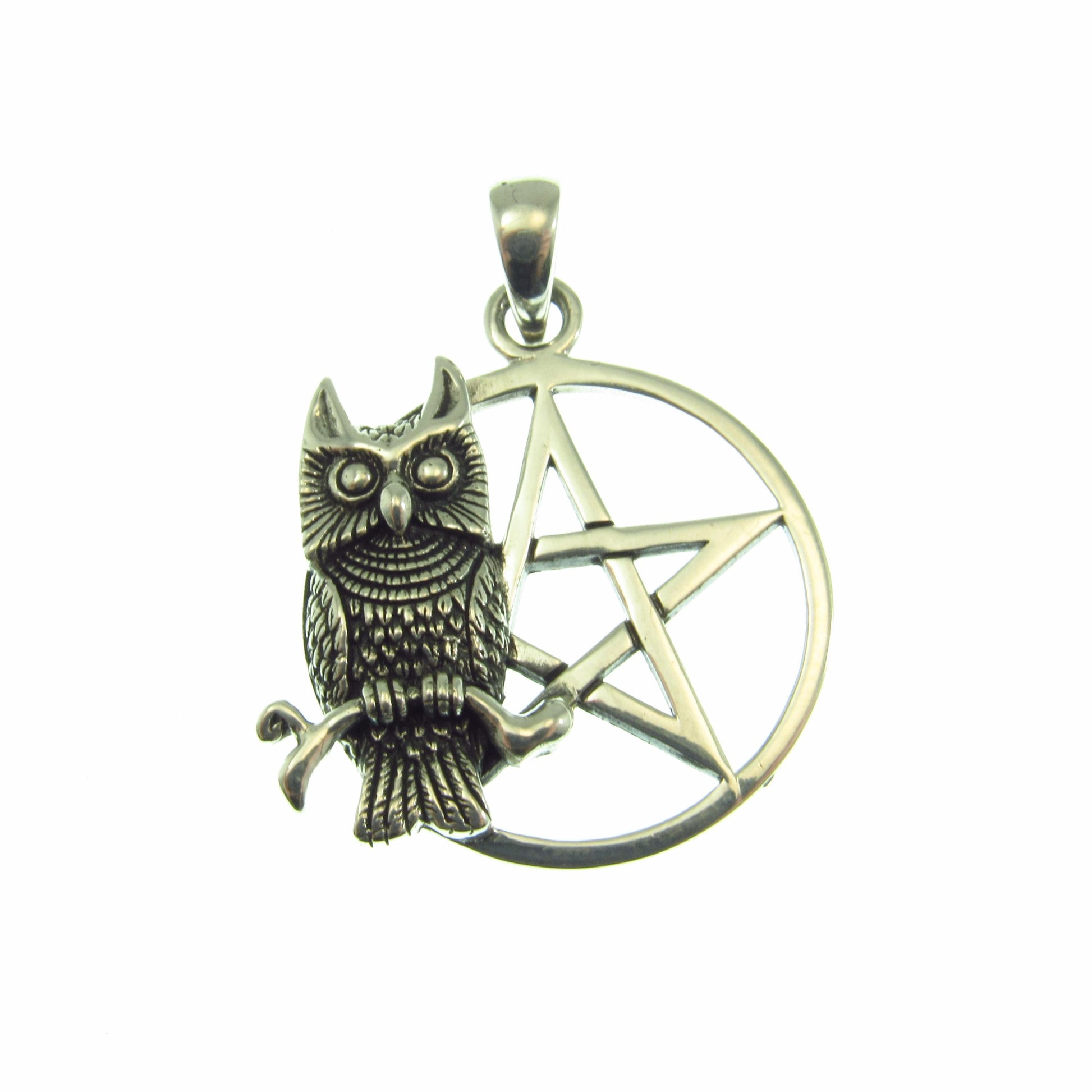 Owl of Wisdom Pentagram Talisman – Gothic Protection Pendant in Solid 925 Sterling Silver