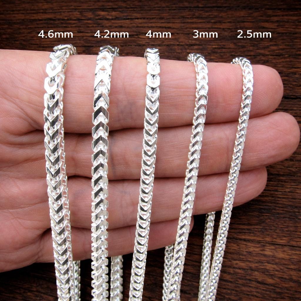 Solid 925 Sterling Silver Italian Franco Link Chain Necklace, Mens Hip Hop Jewelry, Chunky Italian Bracelet, Chevron Links, Made in Italy