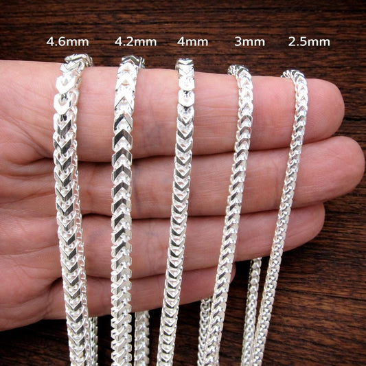 Solid 925 Sterling Silver Italian Franco Link Chain Necklace, Mens Hip Hop Jewelry, Chunky Italian Bracelet, Chevron Links, Made in Italy