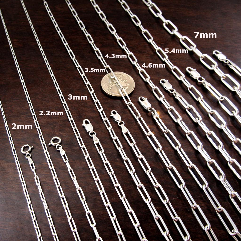 Solid 925 Sterling Silver Italian Paperclip Chain, Unisex Necklace / Bracelet for Men & Women, 2mm - 7mm, Sleek Edgy Urban Statement Jewelry