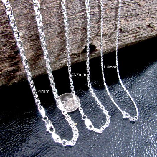 Solid 925 Sterling Silver Anchor Link Chain, Men's & Women's Necklace or Bracelet, Italian Made Cable Chain, Fine Silver Nautical Jewelry