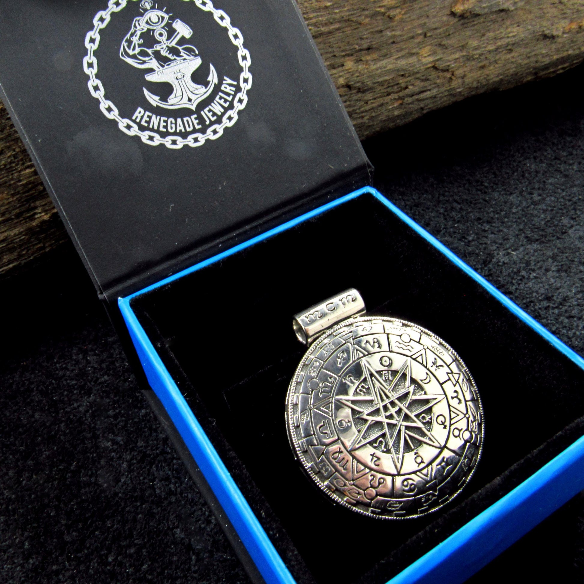 Solid 925 Sterling Silver Magic Circle Pendant, Pagan Witchcraft Amulet Designed by Oberon Zell