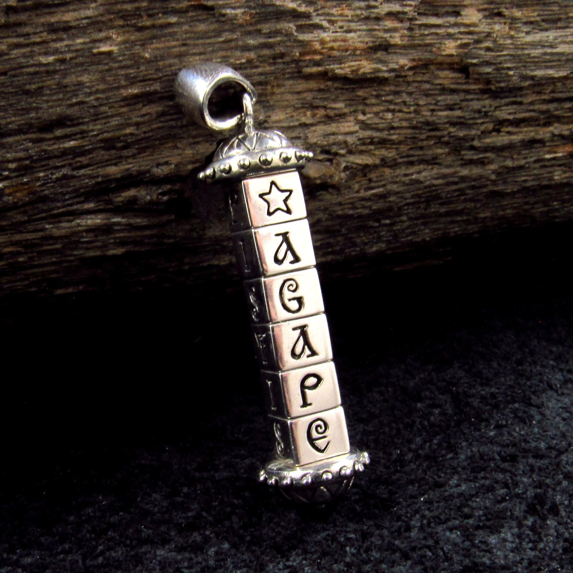 Solid 925 Sterling Silver Cryptex Pendant – Secret Cylinder Sophia Talisman by Brigid Ashwood