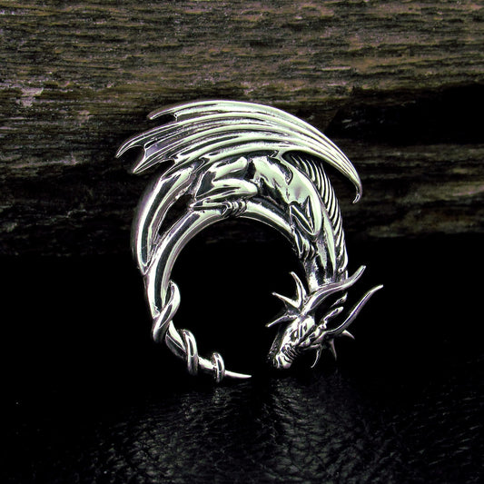 Solid 925 Sterling Silver Dragon Moon Mystical Guardian Slide Pendant by Artist Jessica Galbreth