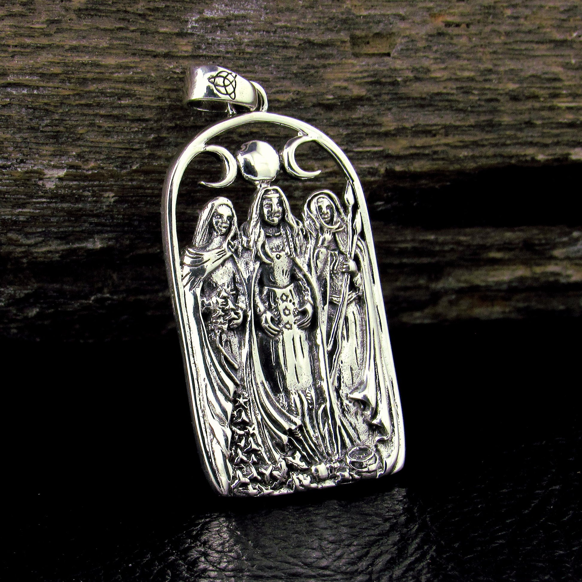 Solid 925 Sterling Silver Triple Moon Goddess Pendant – Neopagan Lunar Symbol by Mickie Mueller