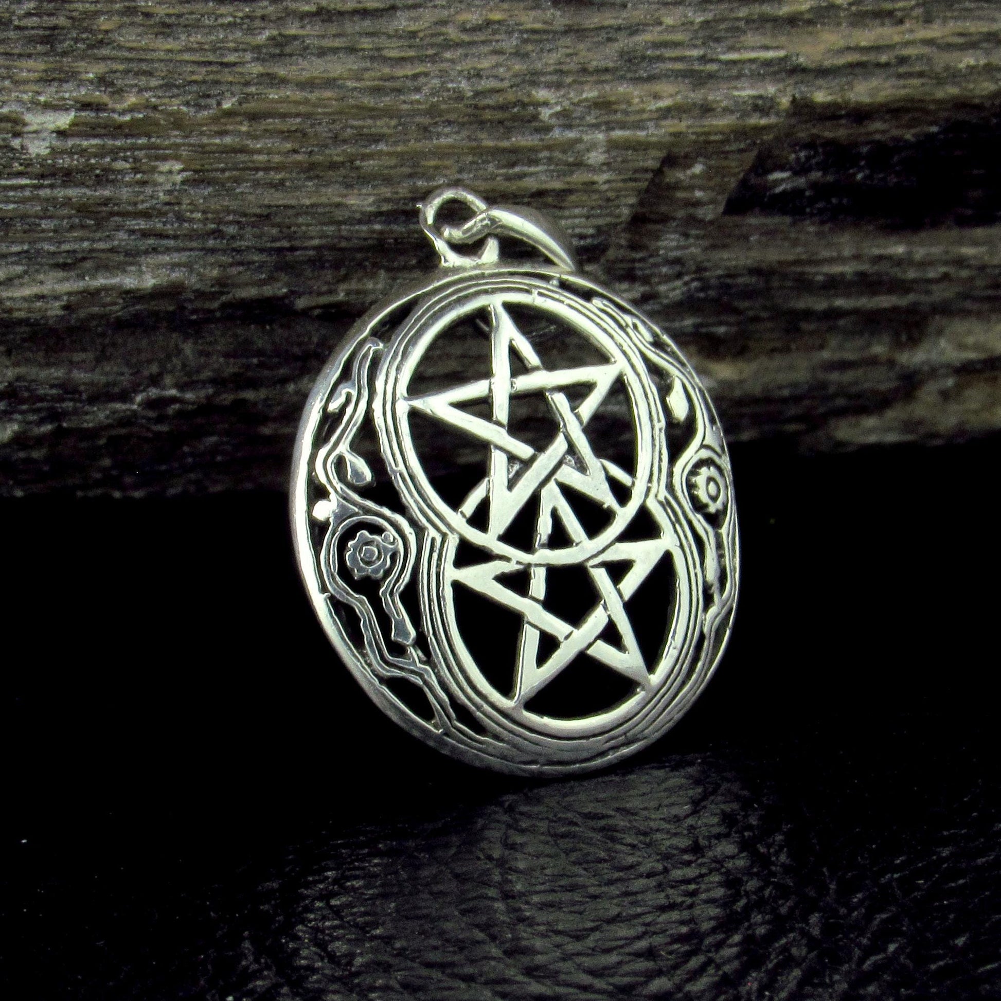Solid 925 Sterling Silver Double Pentacle Pendant, Wiccan Protection Pentagram, Dual Star Talisman