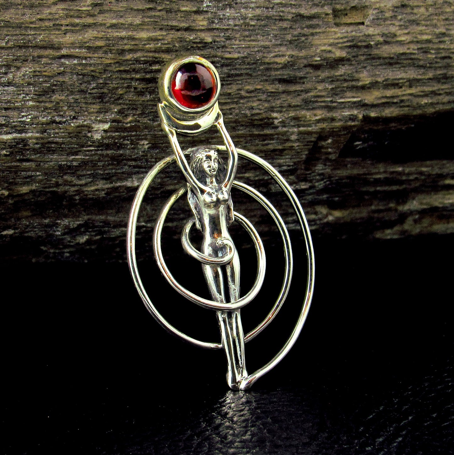 Solid 925 Sterling Silver Spiral Goddess Pendant – Fertility Goddess with Amethyst, Garnet, Moonstone, Topaz