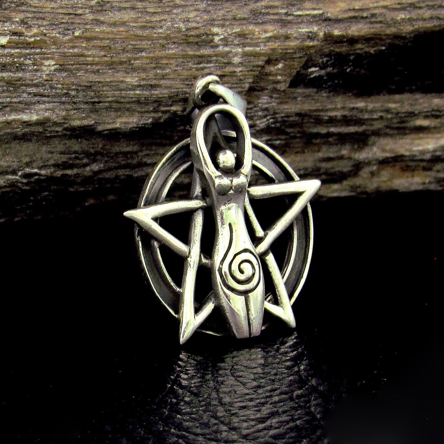 Solid 925 Sterling Silver Spiral Goddess Pentacle Pendant – Sacred Wiccan Protection Symbol, Pagan Jewelry